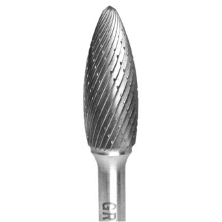 Carbide Flame 5 /16" X 3/4" Dbl-Cut<P>1/4' Shank -6" Long shaft