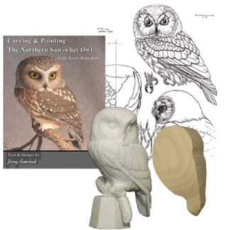 KIT-SAW-WHET OWL Tupelo WOOD CARVING KIT, Jerry Simchuk