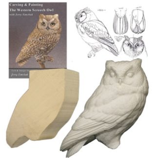 KIT-SCREECH OWL Tupelo WOOD CARVING KIT, Jerry Simchuk