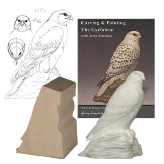 KIT-GYRFALCON (1/3 LIFESIZE) Tupelo WOOD CARVING KIT, Jerry Simchuk