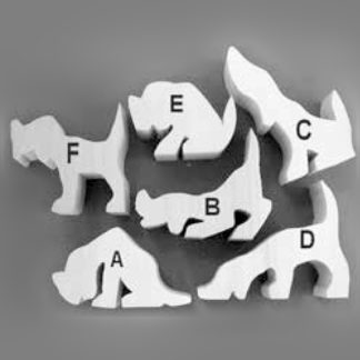 Basswood Cutout - Pack of 6 Dogs. Each cutout is about 3 1/2" long.