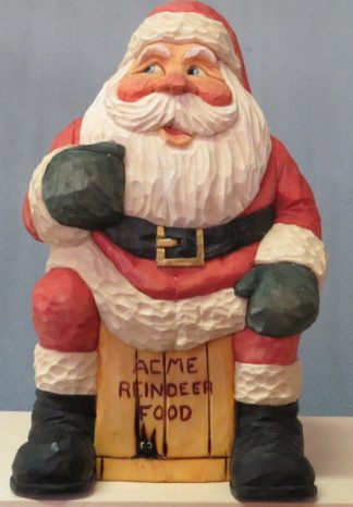 Basswood Rough-out- Santa sitting on box by Gary Falin <P>6 1/2” T x 4" W 3" D