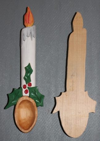 Spoon, Basswood Cutout Christmas candle w/ holly 9"