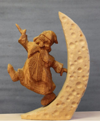 Basswood Rough-out Santa standing on Moon 10" T
