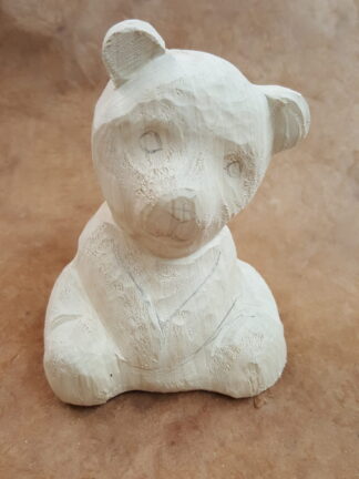 Cute Teddy Bear Sitting 4 1/4" Basswood Roughout Head tilted