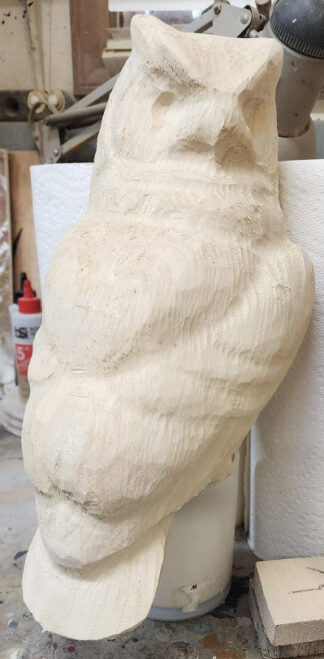 NEW – Owl, Great Horned Tupelo Rough-Out 3/4 life size plus