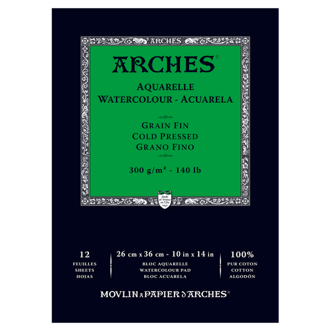 ARCHES WATERCOLOUR COLD PRESSED PAD NAT WHT 140LB 10X14