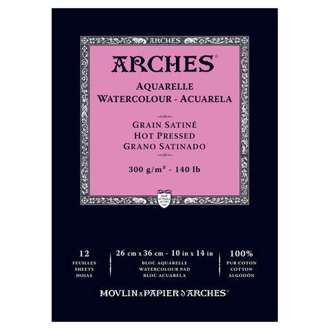 ARCHES WATERCOLOUR HOT PRESSED PAD NAT WHT 140LB 10X14