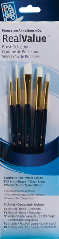 BRUSH SET WHITE TAKLON ROUND 1 4 ANGLE SHADER 3/8 SHADER 4 8